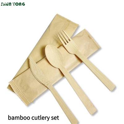 Juego de cubiertos de bambú desechables